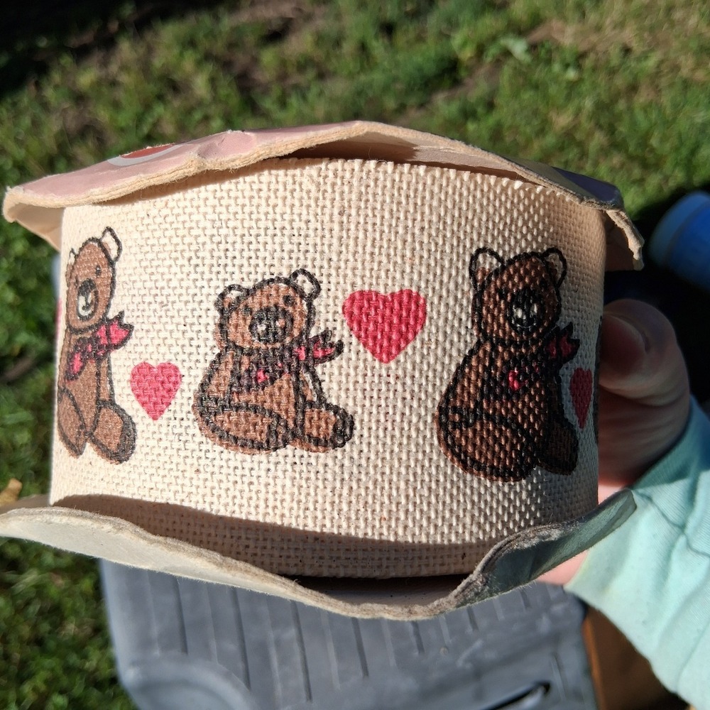 Vintage Cottagecore Grannycore‎ Teddy Bear Heart Ribbon WFR USA